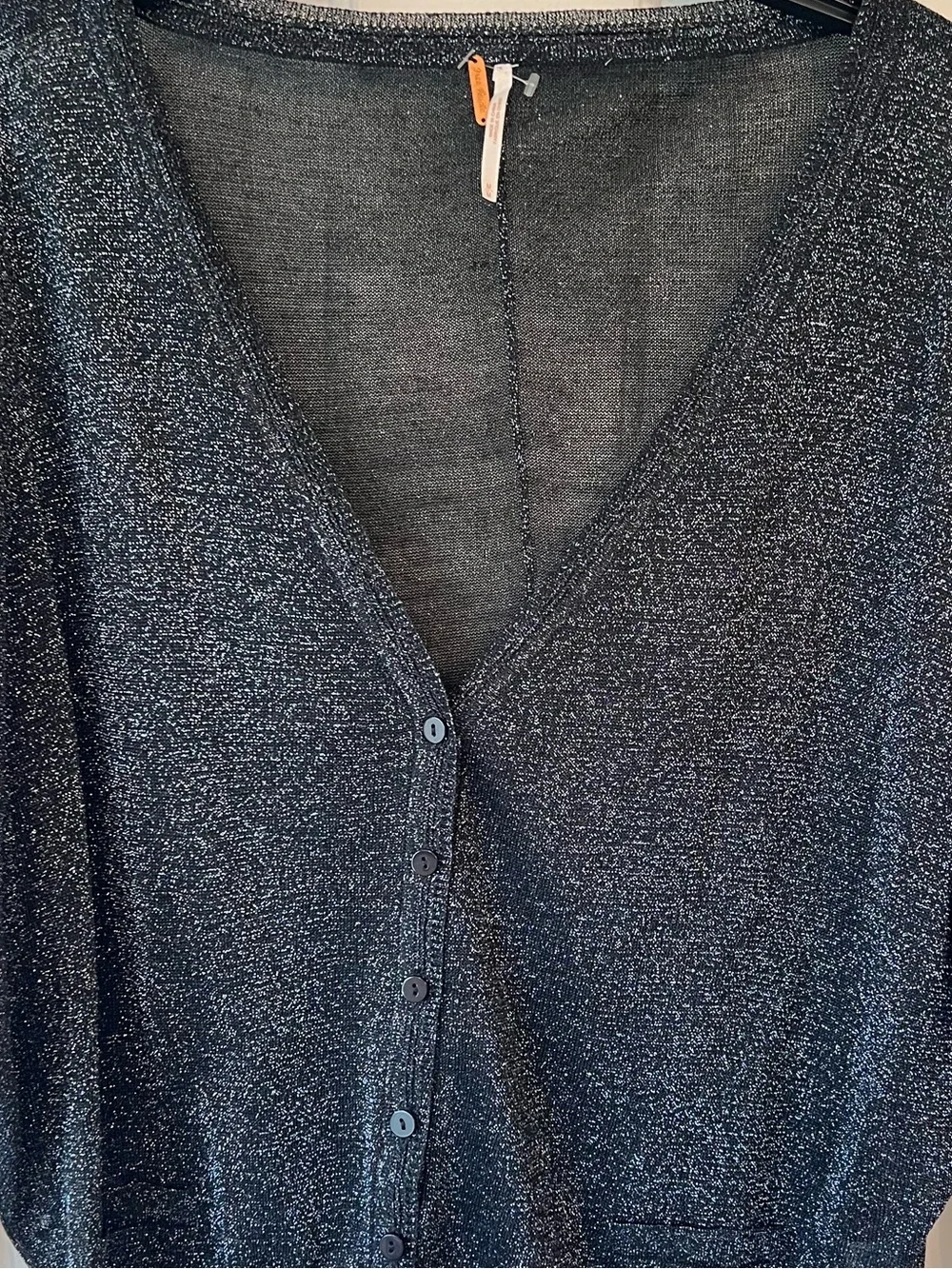 Free People Metallic Silver Black Slouchy Cardigan